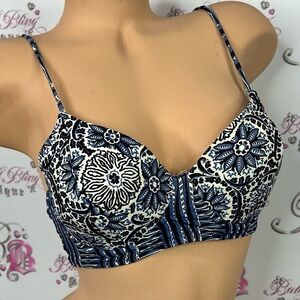 Volcom bikini top floral flowers Blue and White Patterned Bralette